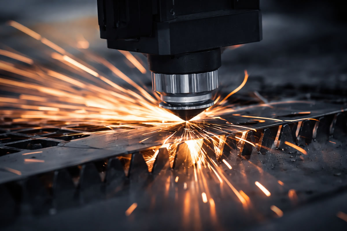 Máquina a laser cortando chapa de aço inox grossa em alta pressão