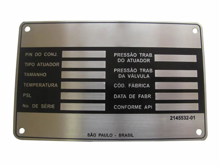 placas identificação Metálica aluminio anodizado